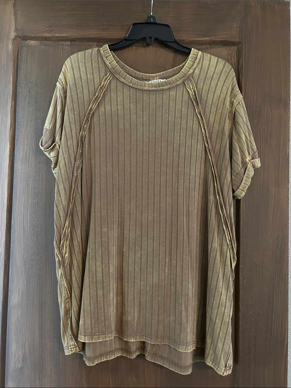 Zenana Outfitters Ribbed Short Sleeve Top - Olive Brown